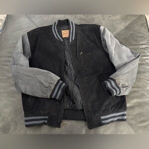 Vintage Suede Bomber Jacket - Black & Gray